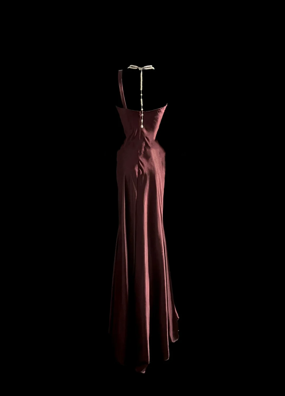 Elegant Glamour Mermaid One Shoulder Burgundy Satin Long Prom Dresses Party Dress Evening Dress DP919