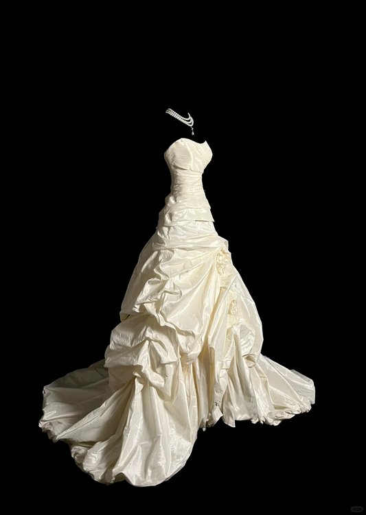 Robe de mariée vintage, robe de bal, décolleté en cœur, ivoire, longue, minimaliste, DP922
