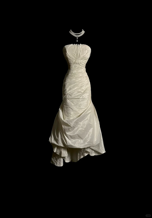 Robe de mariée vintage sirène bustier ivoire, robes de mariée minimalistes DP932