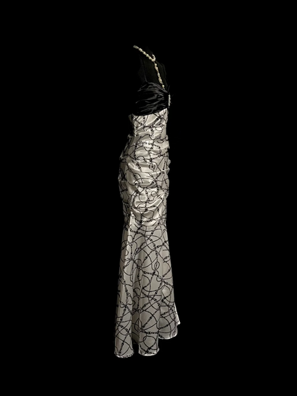 Vintage Meerjungfrau Schatz Schwarz Satin Lange Ballkleider Rüschen Abendkleider Abendkleid DP936