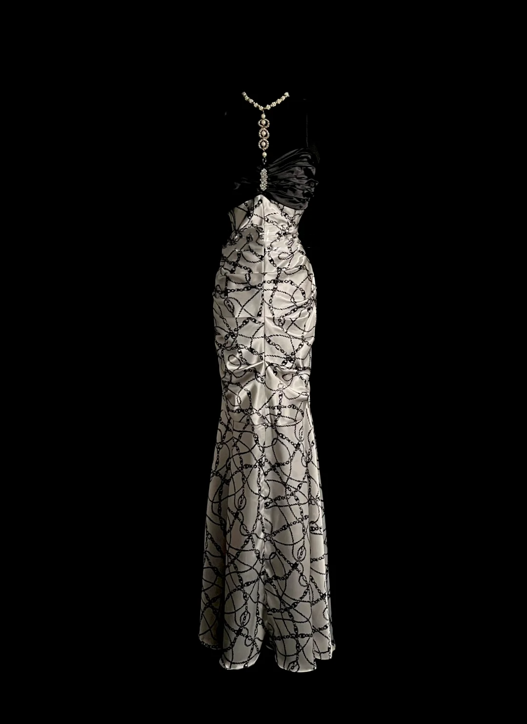 Vintage Meerjungfrau Schatz Schwarz Satin Lange Ballkleider Rüschen Abendkleider Abendkleid DP936