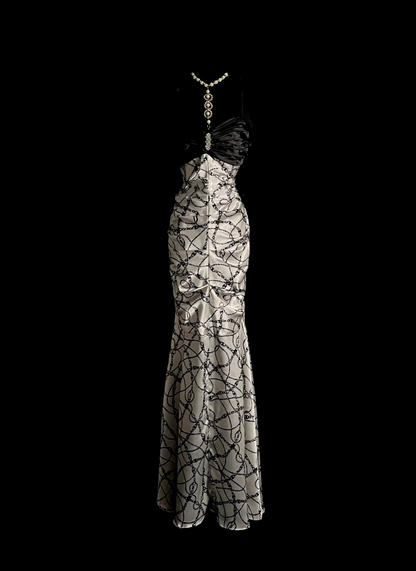 Vintage Meerjungfrau Schatz Schwarz Satin Lange Ballkleider Rüschen Abendkleider Abendkleid DP936