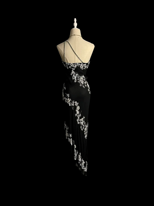Retro Sheath One Shoulder Black Prom Dresses Evening Gowns Evening Dress DP941