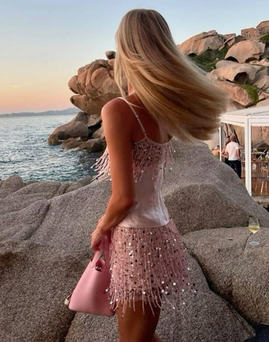 Cute A line Pink Spaghetti Straps Short Summer Birthday Dress Hoco Dress Birthday Outfit 19th Birthday Mini Party Dresses DP965