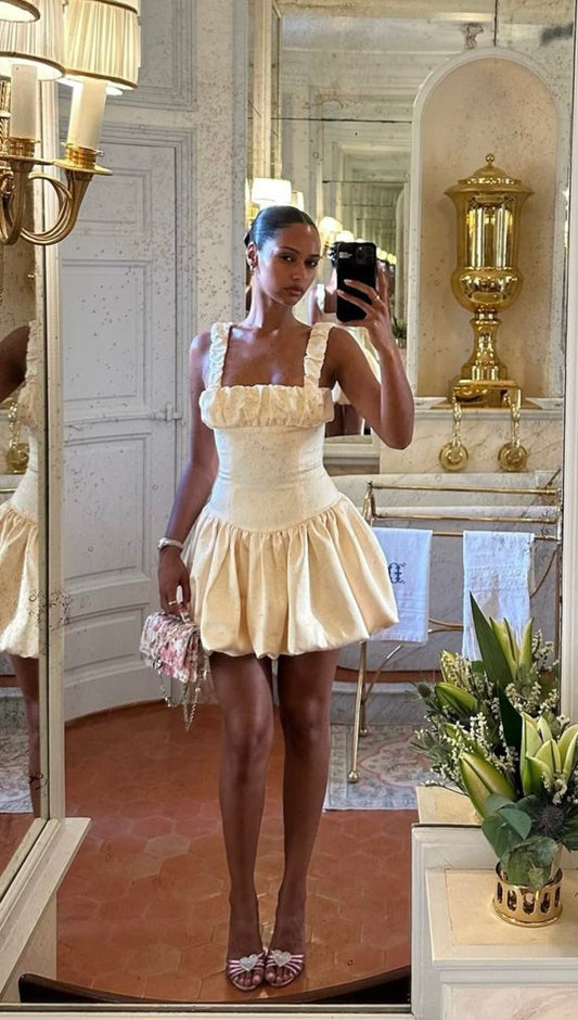 Süßes A-Linie Spaghettiträger Kurzes Sommer-Geburtstagskleid Hoco Kleid Geburtstagsoutfit 18. Geburtstag Mini-Partykleider DP984