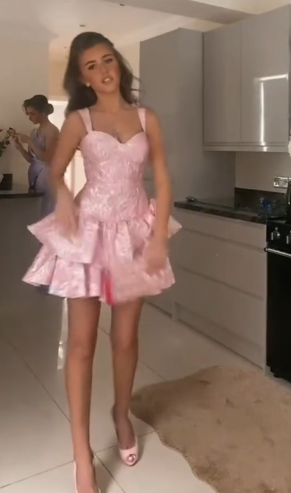 Cute A line Pink Straps Short Summer Birthday Dress Hoco Dress 