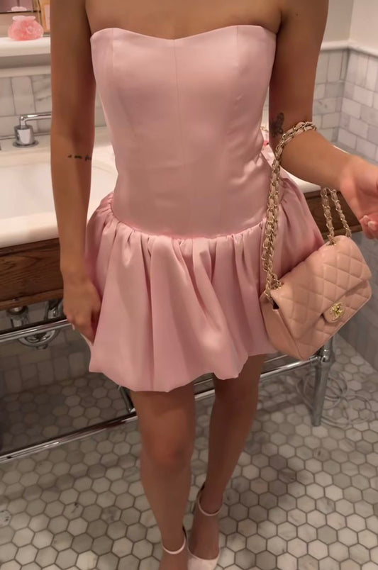 Süßes A-Linie Rosa Herzausschnitt Kurzes Sommer-Geburtstagskleid Hoco Kleid Geburtstagsoutfit 19. Geburtstag Mini-Partykleider DP986