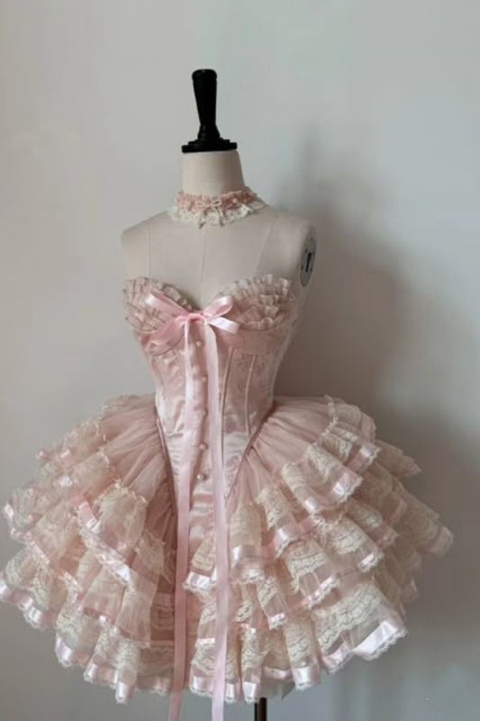 Süßes Ballkleid Rosa Herzförmiger Ausschnitt Kurzes Sommergeburtstagskleid Hoco Kleid Geburtstagsoutfit 19. Geburtstag Mini-Partykleider DP993