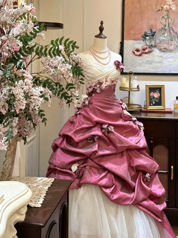 Fairy Sweetheart Ball Gown Long Quinceanera Dress Tulle Applique Birthday Dress Plum Sweet 16 Dress DQ003