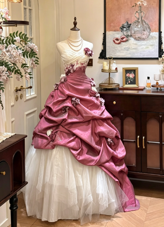 Fairy Sweetheart Ball Gown Long Quinceanera Dress Tulle Applique Birthday Dress Plum Sweet 16 Dress DQ003