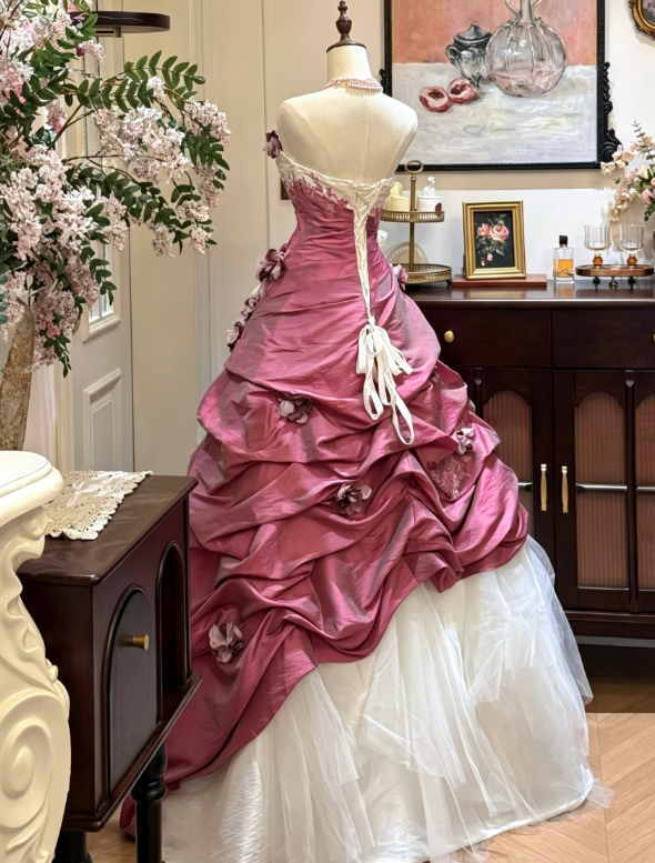 Fairy Sweetheart Ball Gown Long Quinceanera Dress Tulle Applique Birthday Dress Plum Sweet 16 Dress DQ003