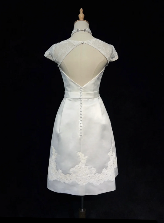 Modest Wedding Dress Sheath Scoop Neck Short Sleeves Summer Lace Wedding Dresses Bride Dress Bridal Gowns DH1440
