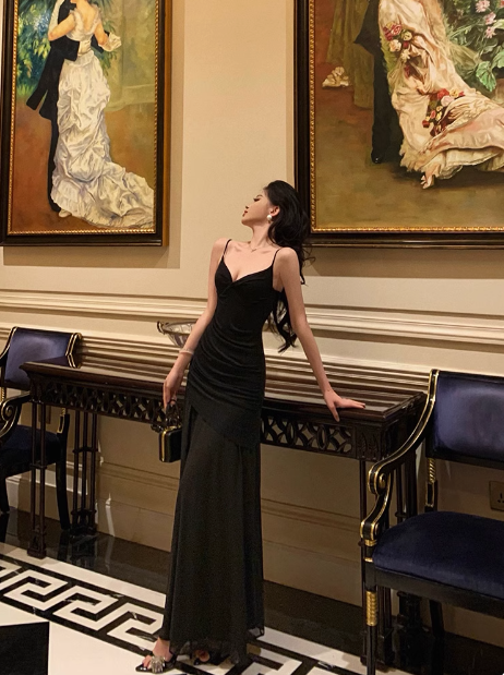 Elegantes Meerjungfrau-Kleid aus schwarzem Chiffon, ärmellos, für den 21. Geburtstag, Partykleid, Geburtstags-Outfits, Geburtstagskleid-Ideen für Frauen, DP1288