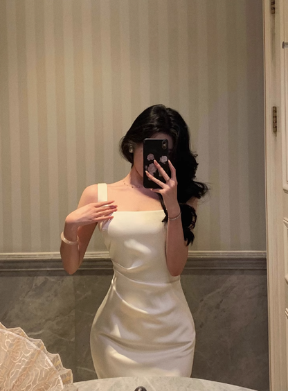 Hübsches Meerjungfrauen-Kleid mit quadratischem Ausschnitt, weiß, für den 18. Geburtstag, Party-Outfits, Geburtstags-Outfits für Frauen, DP0172