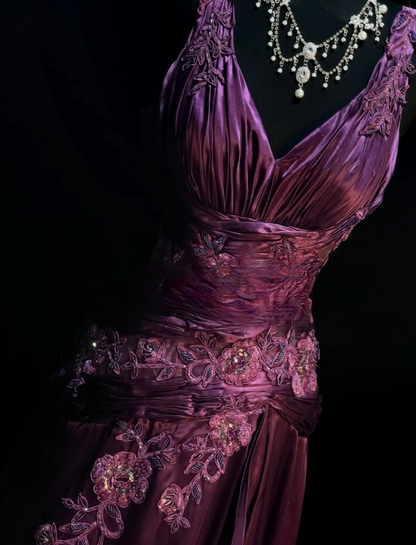 Classy Pink Prom Dress A-Line V-neck Satin Long Evening Dress Beaded Birthday Dress DP05343