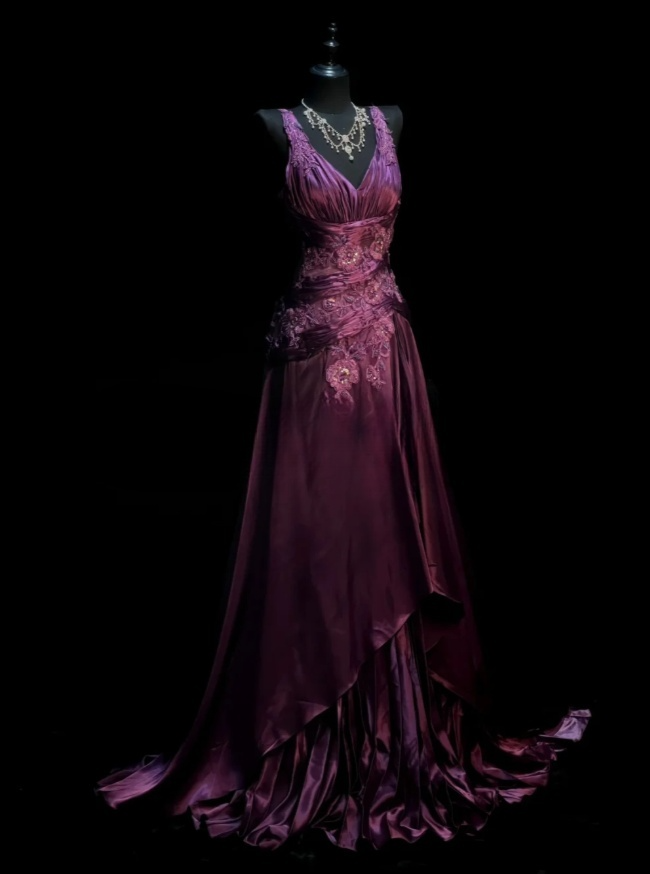 Classy Pink Prom Dress A-Line V-neck Satin Long Evening Dress Beaded Birthday Dress DP05343
