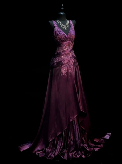 Classy Pink Prom Dress A-Line V-neck Satin Long Evening Dress Beaded Birthday Dress DP05343