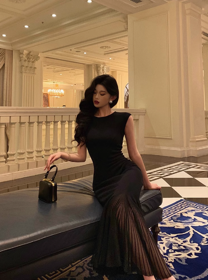 Sexy Meerjungfrau-U-Ausschnitt, schwarzes Kleid zum 21. Geburtstag, Urlaubsparty, Geburtstags-Outfits für Frauen, DP0176
