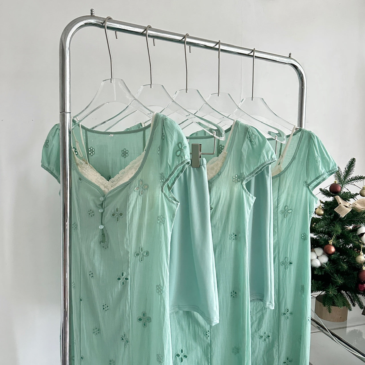 Robe queue de poisson à manches bouffantes Tea Break, ensemble 3 pièces DP0004