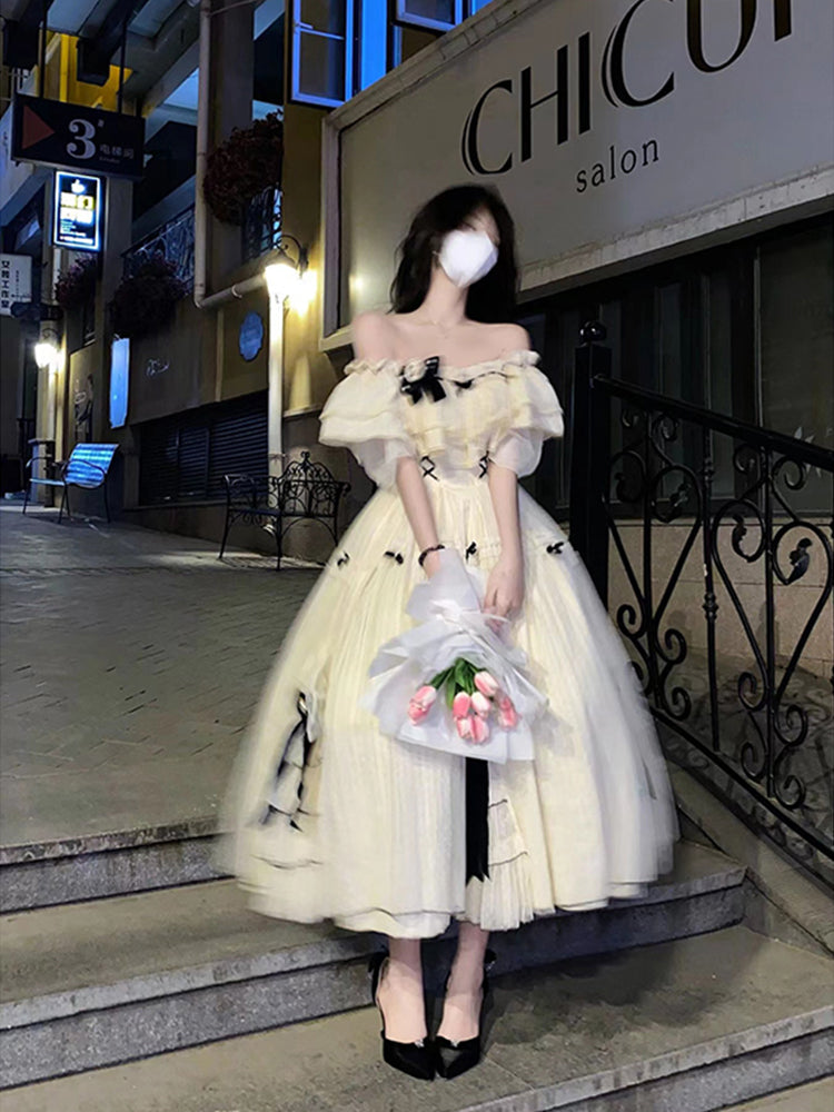 Vintage Ball Gown Off The Shoulder Short Sleeves 16th Tulle Birthday Dress Lolita Dress Birthday Outfits W1008