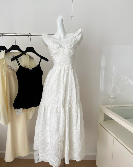 Sexy A Line Spaghetti Straps Floral White Lace Summer Dress Holiday Party Outfits For Women DP0105