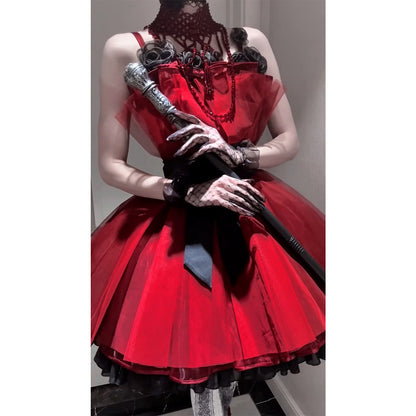 Vintage Ball Gown Spaghetti Straps Red Summer 16th Birthday Dress Lolita Dress Mini 18th Birthday Outfits Short Lolita Outfit DH2406