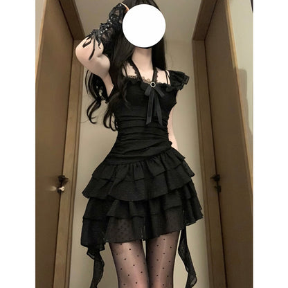 Sweet A line Square Neck Little Black Chiffon Short 16th Birthday Dress Lolita Dress Birthday Outfits W1119