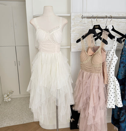 Süßes A-Linien-Trägerkleid mit Spitzenrüschen, Sommerkleid für die Feiertage, Party-Outfits für Mädchen, DP0134