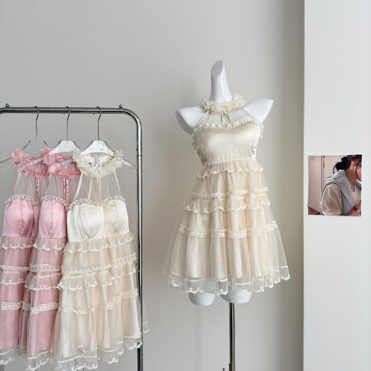 Robe d'été mignonne en dentelle à col carré et coupe trapèze pour filles, tenue de fête et de vacances, DP0140