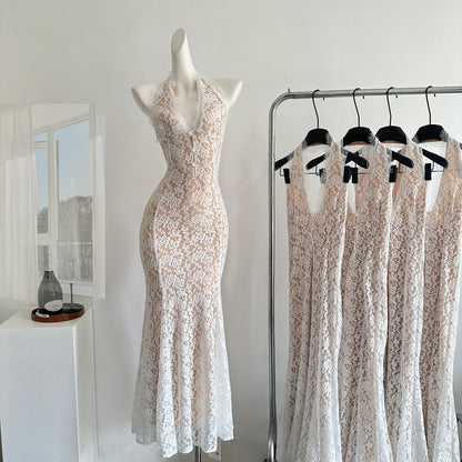 Sexy Mermaid V Neckline White Lace Summer Dress Holiday Party Birthday Outfits For Teens DP0143