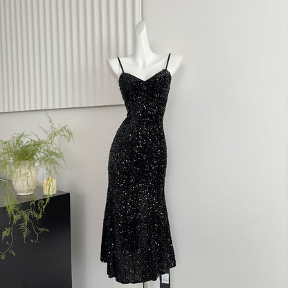 Sexy Mermaid Spaghetti Straps Sequin Birthday Party Dress Summer Holiday Outfits For Women DP0131