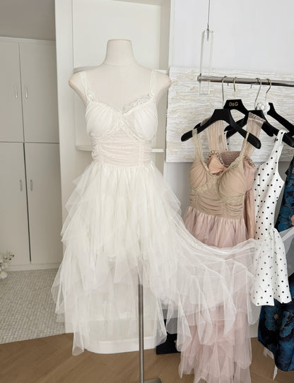 Süßes A-Linien-Trägerkleid mit Spitzenrüschen, Sommerkleid für die Feiertage, Party-Outfits für Mädchen, DP0134
