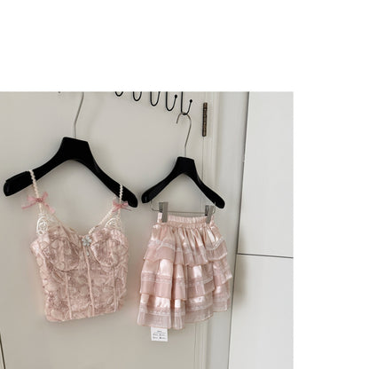 Sexy A line Spaghetti Straps 2 Pieces Pink Summer Dress Holiday Dresses Party Outfits For Women DP0118