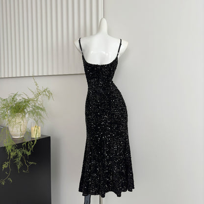 Sexy Mermaid Spaghetti Straps Sequin Birthday Party Dress Summer Holiday Outfits For Women DP0131