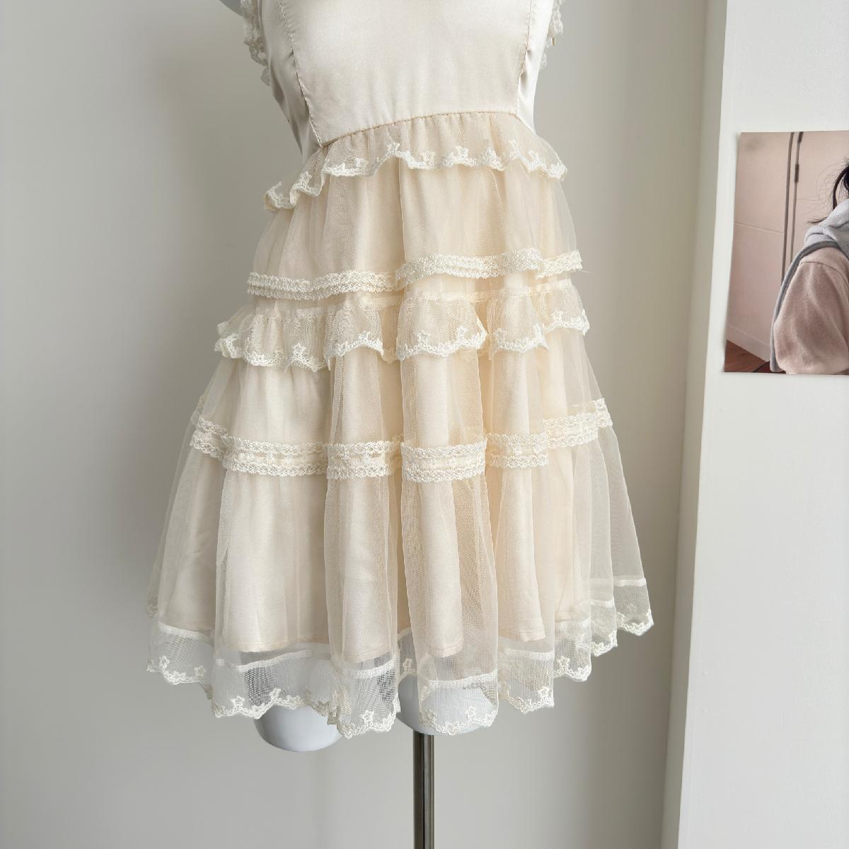 Robe d'été mignonne en dentelle à col carré et coupe trapèze pour filles, tenue de fête et de vacances, DP0140