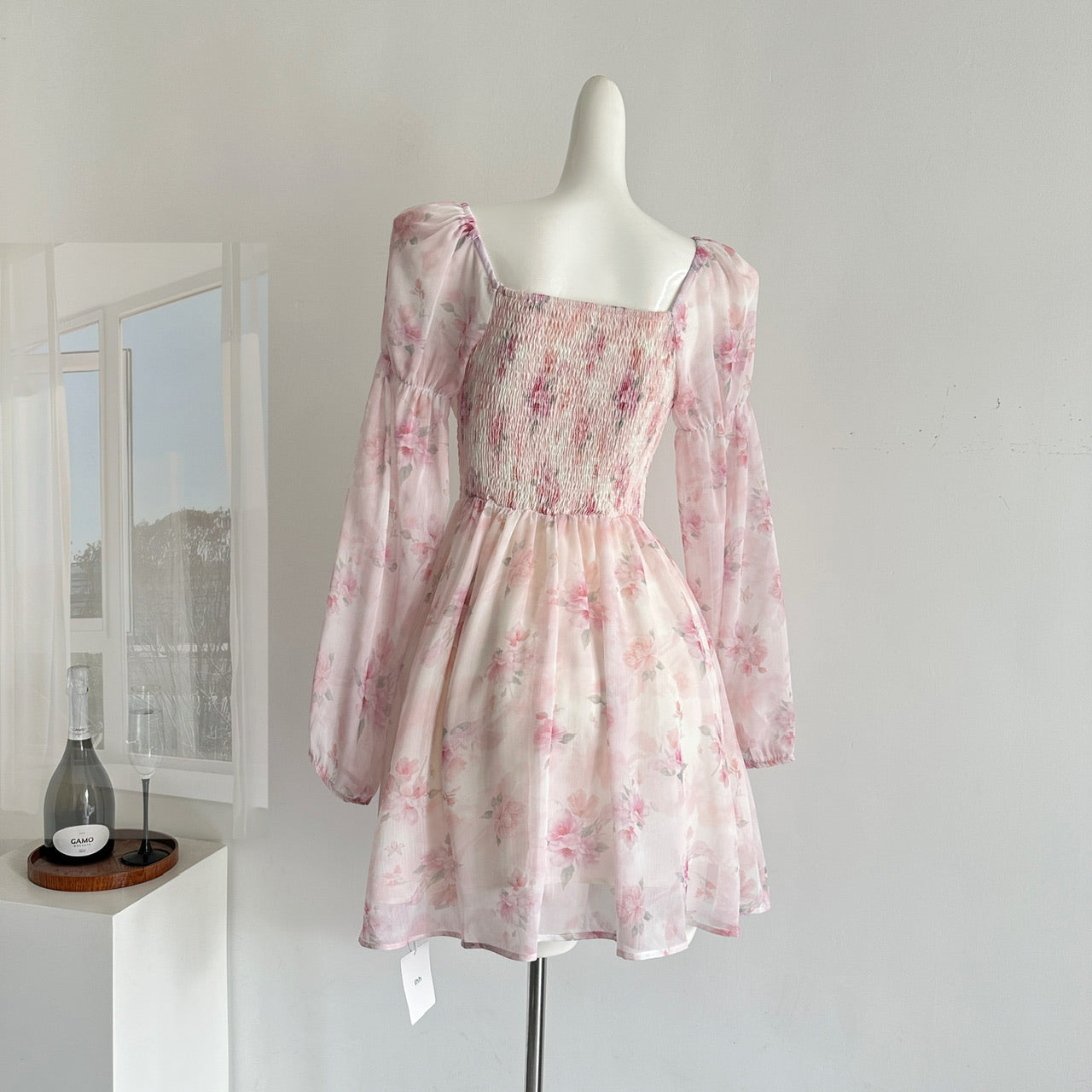 Cute A line Square Neckline Floral Pink Short Summer Dress Holiday Party Birthday Outfits DP0139