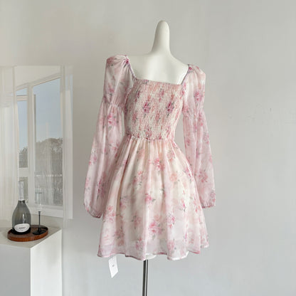 Cute A line Square Neckline Floral Pink Short Summer Dress Holiday Party Birthday Outfits DP0139