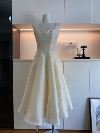 Süßes A-Linien-Sommerkleid mit quadratischem Ausschnitt und Satinrüschen, Urlaubsparty-Outfits für Mädchen, DP0135