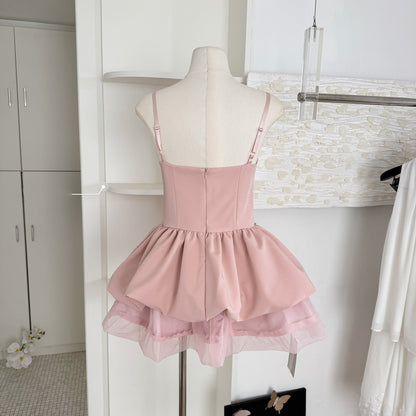 Sexy A line Spaghetti Straps Pink Min Summer Dress Holiday Party Homecoming Dress Birthday Outfits For Teens DP0150