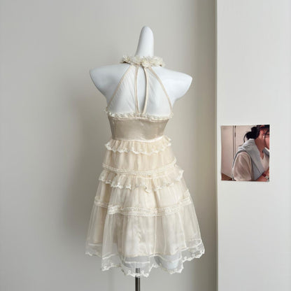 Robe d'été mignonne en dentelle à col carré et coupe trapèze pour filles, tenue de fête et de vacances, DP0140