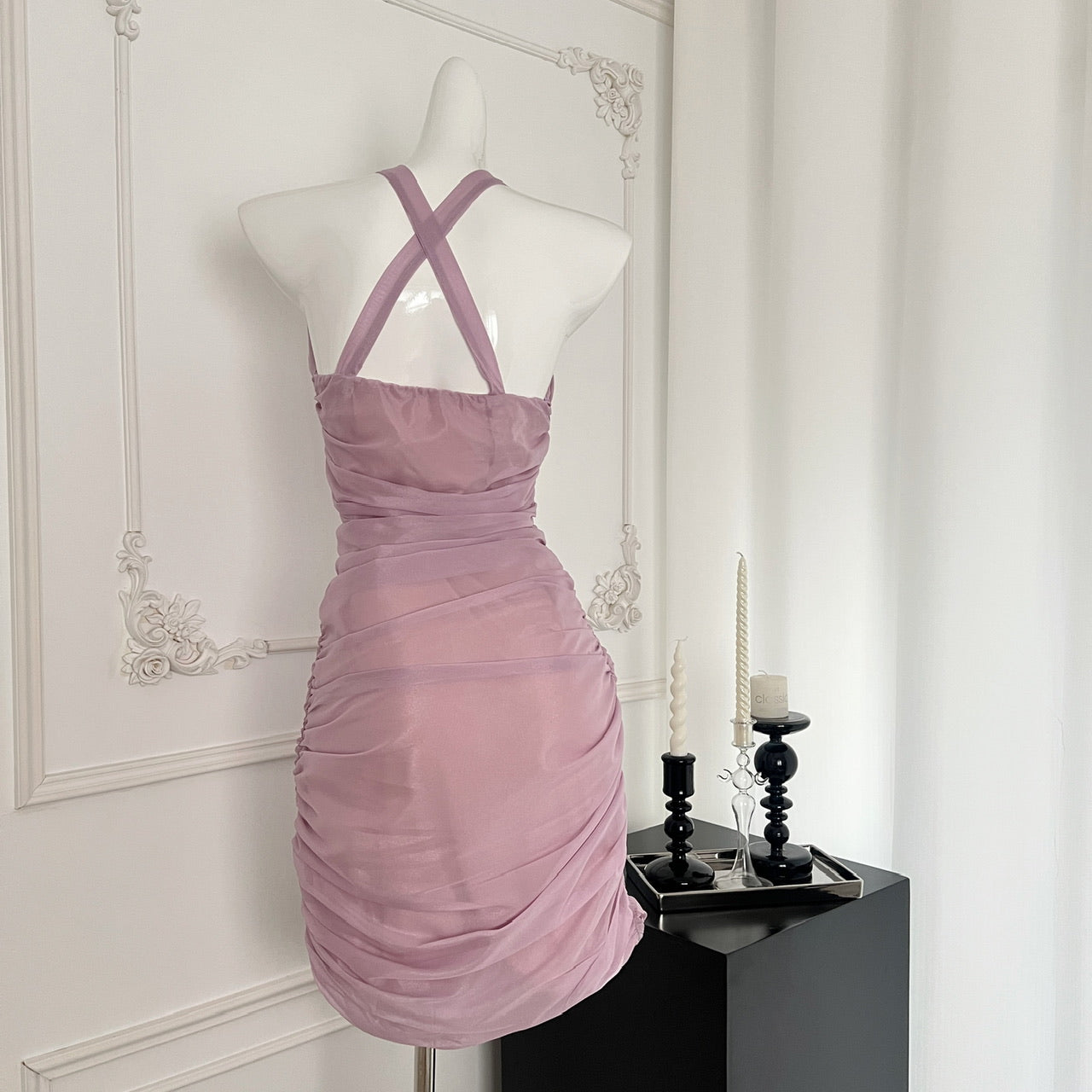 Sexy Sheath Halter Neckline Lilac Ruffles Summer Dress Holiday Party Outfits For Women DP0088