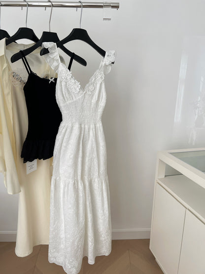 Sexy A Line Spaghetti Straps Floral White Lace Summer Dress Holiday Party Outfits For Women DP0105