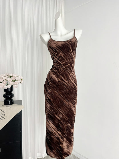 Sexy Mermaid Spaghetti Straps Velvet Green Summer Dress Holiday Party Outfits For Women DP0093