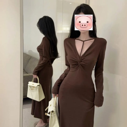 Sexy braunes Kleid S674