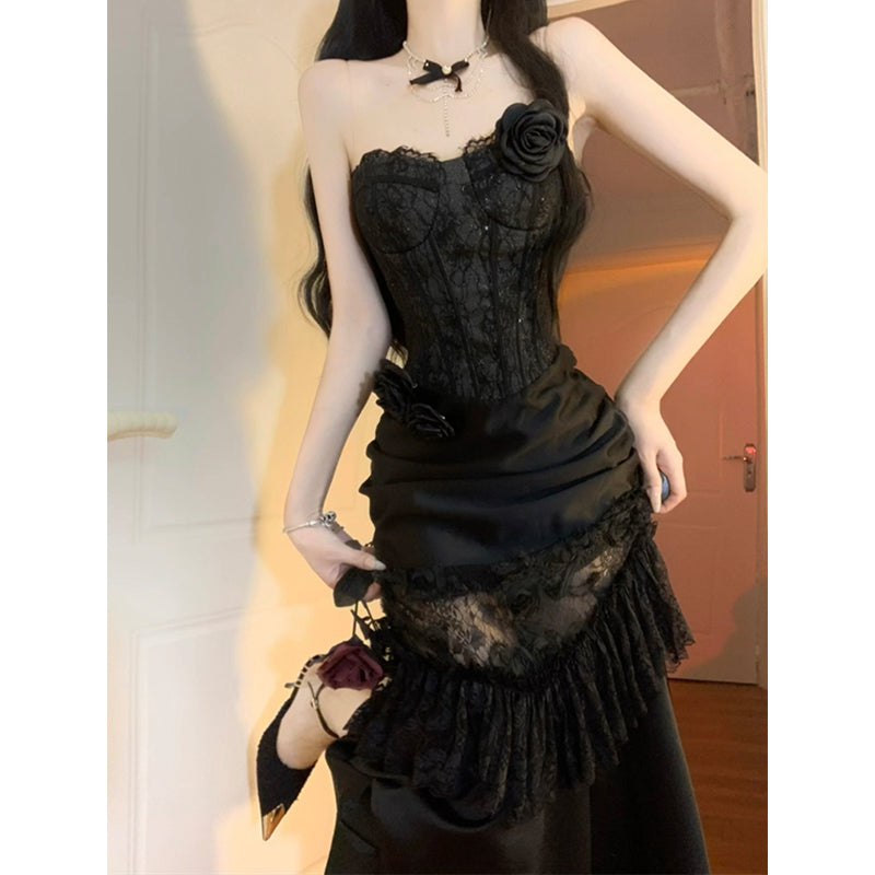Vintage Mermaid Sweetheart Black Lace Summer 18th Birthday Dress Lolita Dress Birthday Outfits W1131