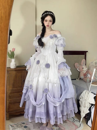 Vintage Ball Gown Off The Shoulder Short Sleeves 16th Lilac Birthday Dress Lolita Summer Dress 18th Birthday Outfits W1135