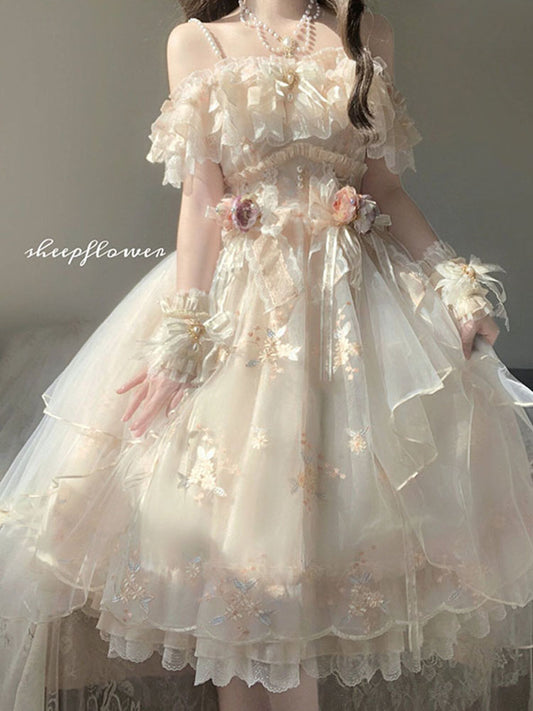 Vintage Ball Gown Off The Shoulder Lace Summer Long Holiday Dresses 16th Birthday Dress Lolita Dress Flowers Birthday Outfits W1131