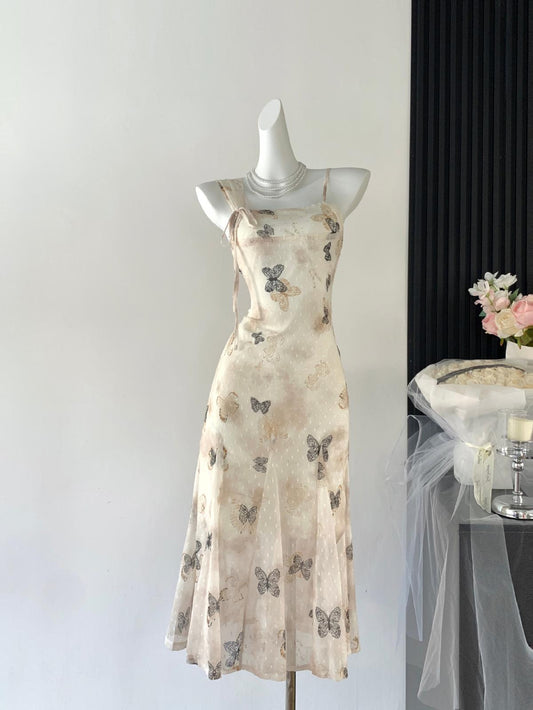 Sexy A line Spaghetti Straps Floral Long Dress Holiday Party Outfits For Women DP0031