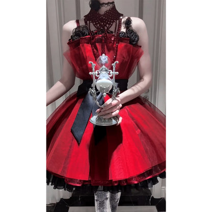 Vintage Ball Gown Spaghetti Straps Red Summer 16th Birthday Dress Lolita Dress Mini 18th Birthday Outfits Short Lolita Outfit DH2406