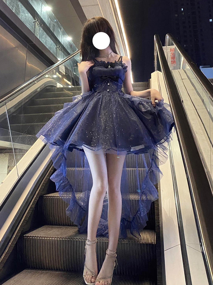 Vintage Ball Gown Spaghetti Straps Navy Blue Tulle 22th Birthday Dress Lolita Dress Lolita Outfits DH2445